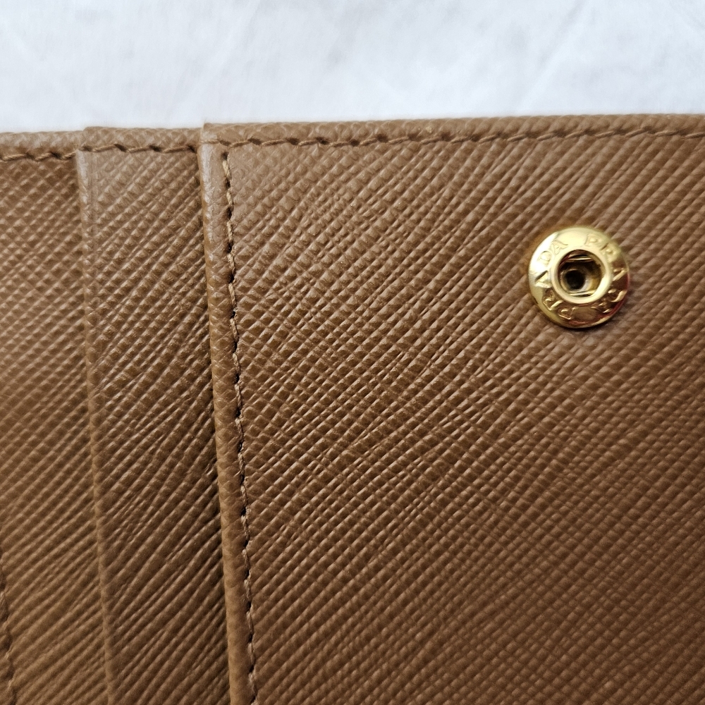 Prada Saffiano Gold Hardware Trim Double Snap Long Wallet Brown - Picture 8 of 8